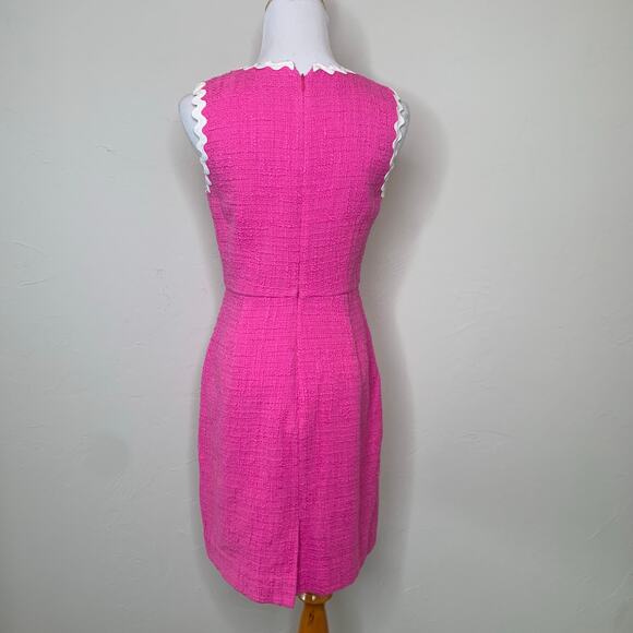 J Crew Shift Dress Pink Boucle Cotton Rick Rack Trim Sz 4P - Picture 2 of 14